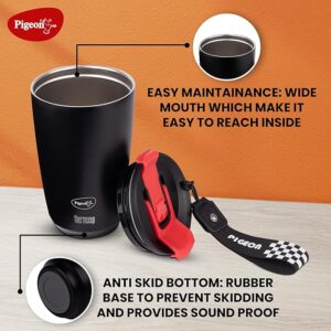 Pigeon Thermocup 400 ml: Stainless Steel Vacuum Insulated Coffee Cup/Tumbler for Hot and Cold Drinks, BPA-Free, Leak-Proof, Coffee Mug with Double Lid – Ideal for Car, Home, Office, Travelling|Black